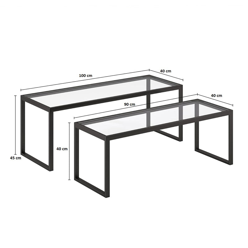 Τραπέζι σαλονιού Redro pakoworld σετ 2τεμ μαύρο μέταλλο-γυαλί 100x40x45εκ pakoworld