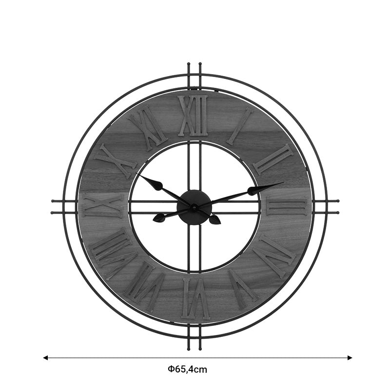 Ρολόι τοίχου Dorino pakoworld καφέ χρώμα mdf- μαύρο μέταλλο Φ65.5x4εκ pakoworld