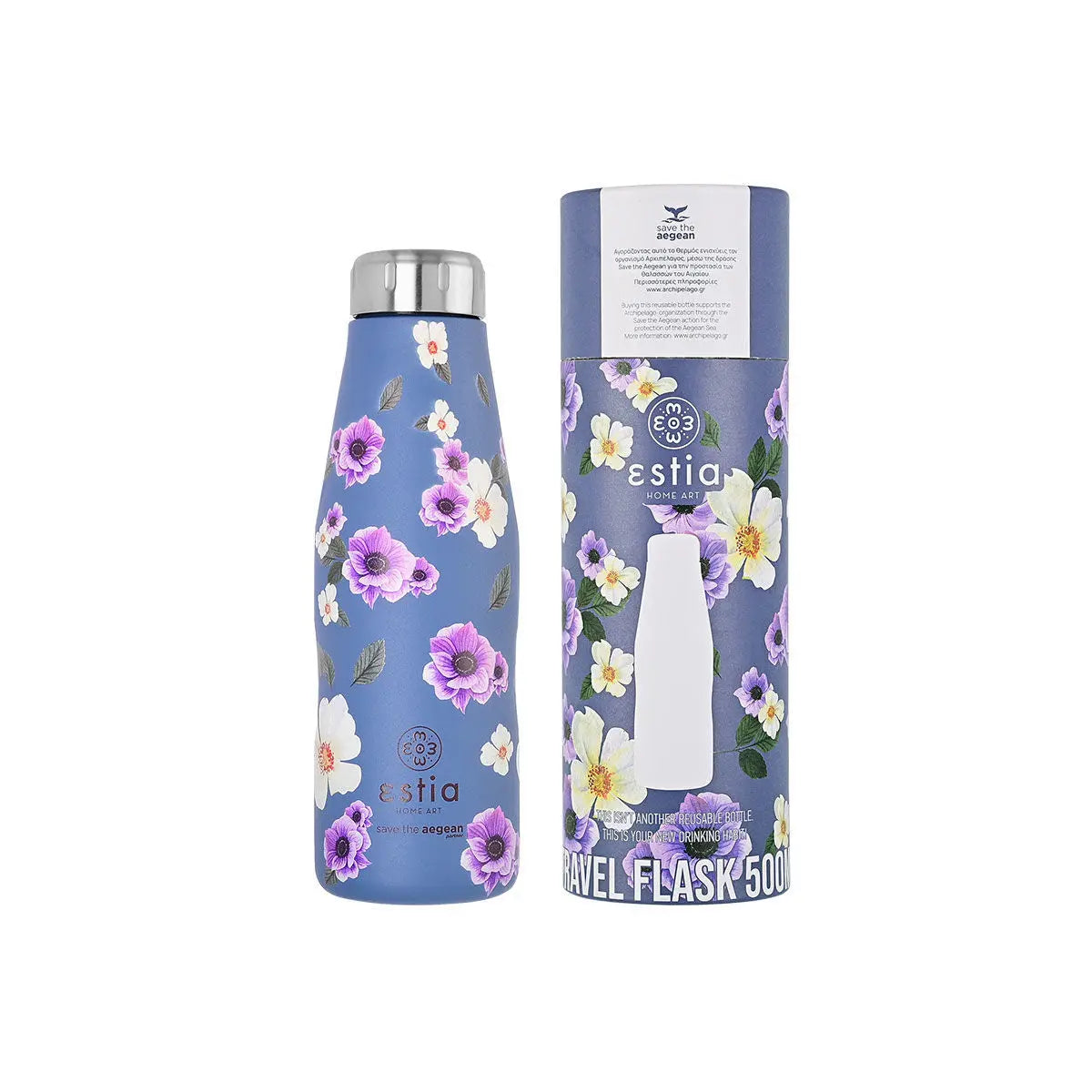 ΘΕΡΜΟΣ ESTIA TRAVEL FLASK SAVE THE AEGEAN 500ml GARDEN BLUE