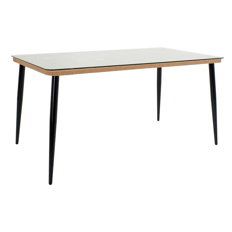 Τραπεζαρία Naoki E pakoworld σετ 5 τμχ rattan φυσικό-μαύρο μέταλλο-γυαλί 160x90x78εκ pakoworld