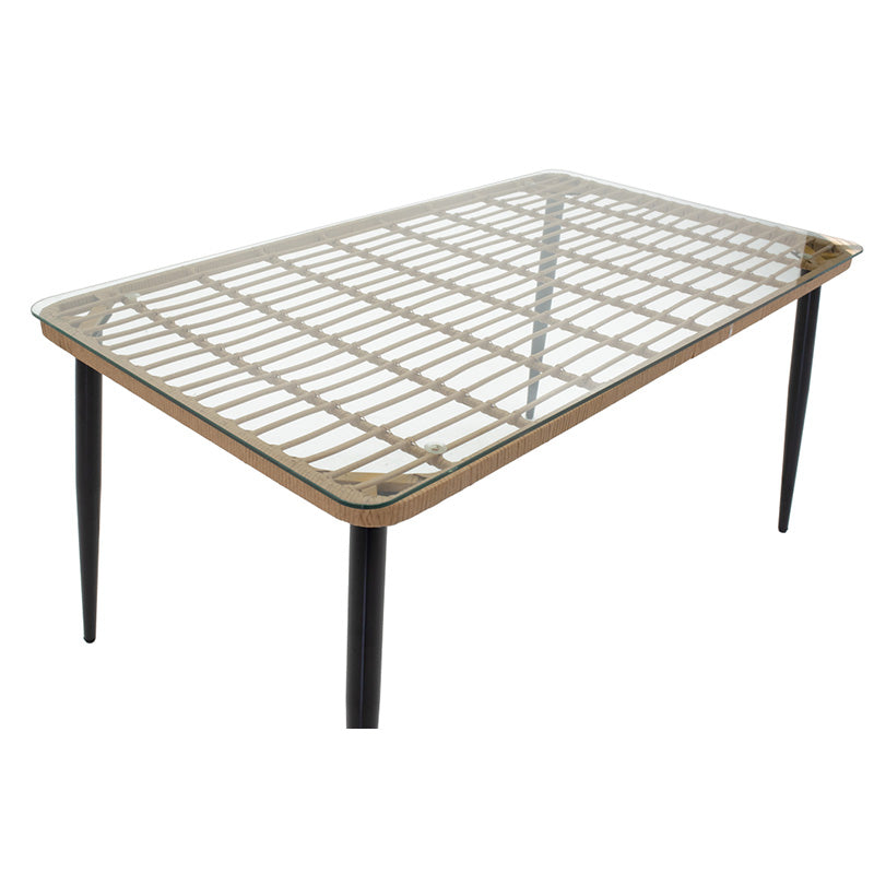 Τραπεζαρία Naoki E pakoworld σετ 5 τμχ rattan φυσικό-μαύρο μέταλλο-γυαλί 160x90x78εκ pakoworld