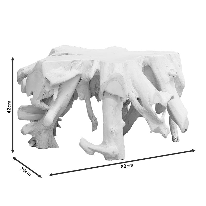 Τραπέζι σαλονιού Blanco pakoworld χειροποίητo teak ξύλο λευκό 80x70x42εκ pakoworld