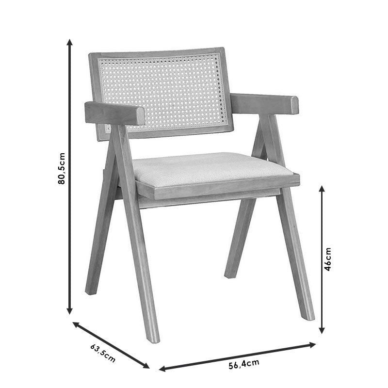 Πολυθρόνα Winslow pakoworld ξύλο rubberwood ανοικτό καρυδί-pvc rattan φυσικό-ύφασμα γκρι pakoworld