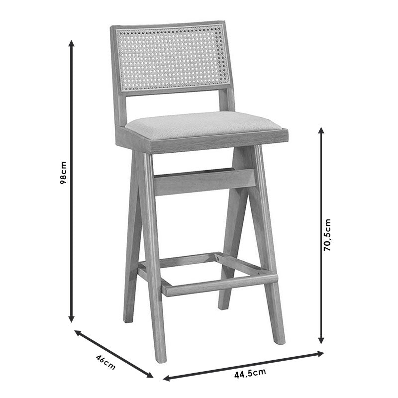 Σκαμπό bar Winslow pakoworld ξύλο rubberwood ανοικτό καρυδί-pvc rattan φυσικό-ύφασμα γκρι 44.5x46x98εκ pakoworld