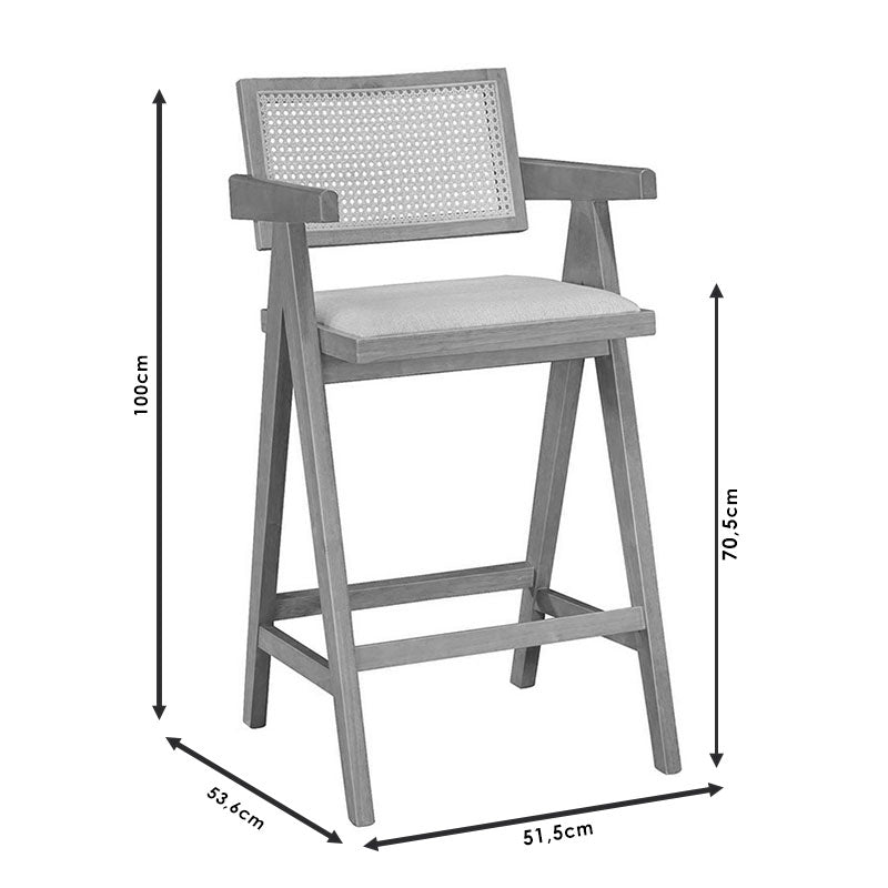 Σκαμπό bar Winslow pakoworld ξύλο rubberwood ανοικτό καρυδί-pvc rattan φυσικό-ύφασμα γκρι pakoworld