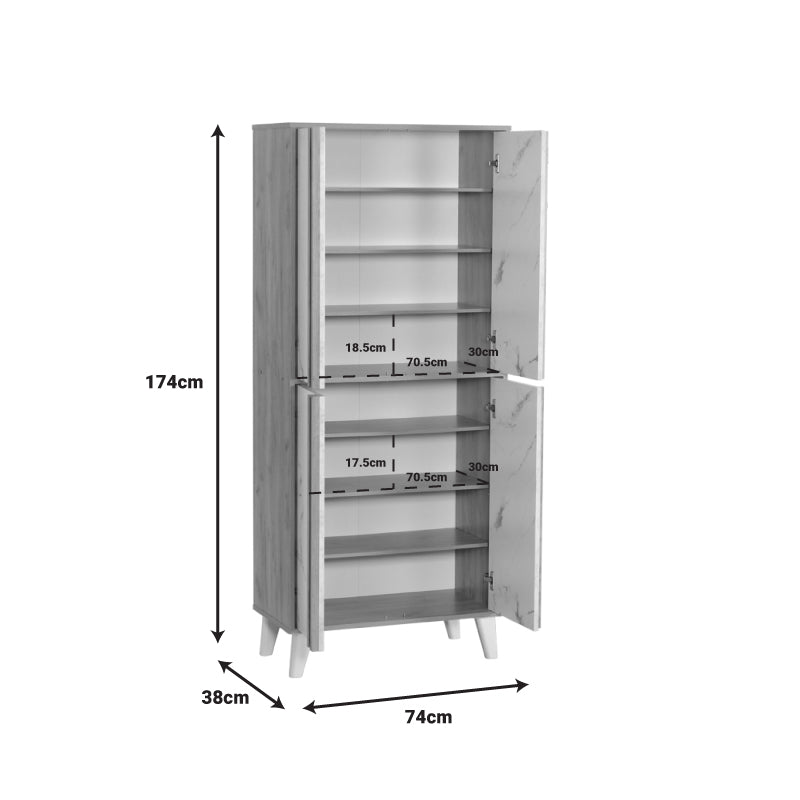 Παπουτσοθήκη-ντουλάπι Yamka pakoworld oak μαρμάρου μελαμίνης 74x38x174εκ pakoworld