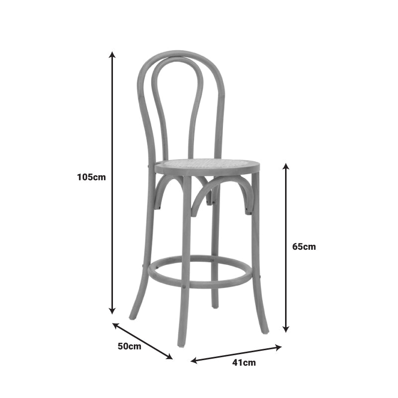 Σκαμπό μπαρ Thonet pakoworld φυσικό ξύλο οξιάς-έδρα φυσικό rattan 41x50x105εκ pakoworld