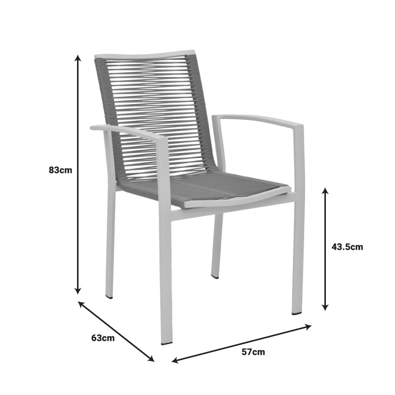 Πολυθρόνα Jonian pakoworld στοιβαζόμενη λευκό αλουμίνιο-textilene σε φυσική απόχρωση 57x63x83εκ Karouzel ilion