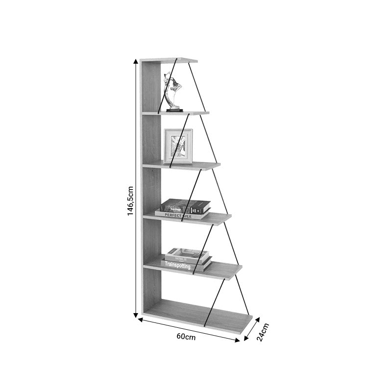 Βιβλιοθήκη Tars pakoworld οακ-μαύρο 60x24x146.5εκ Karouzel ilion