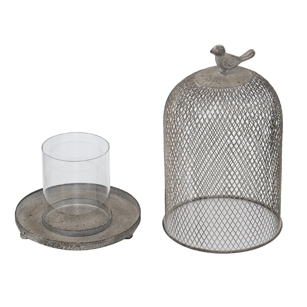 Artekko Bird Cage Κηροπήγιο/Κλουβί Μεταλλικό Γκρι Αντικέ (21.6x21.6x33)cm Σετ/2 ARTEKKO