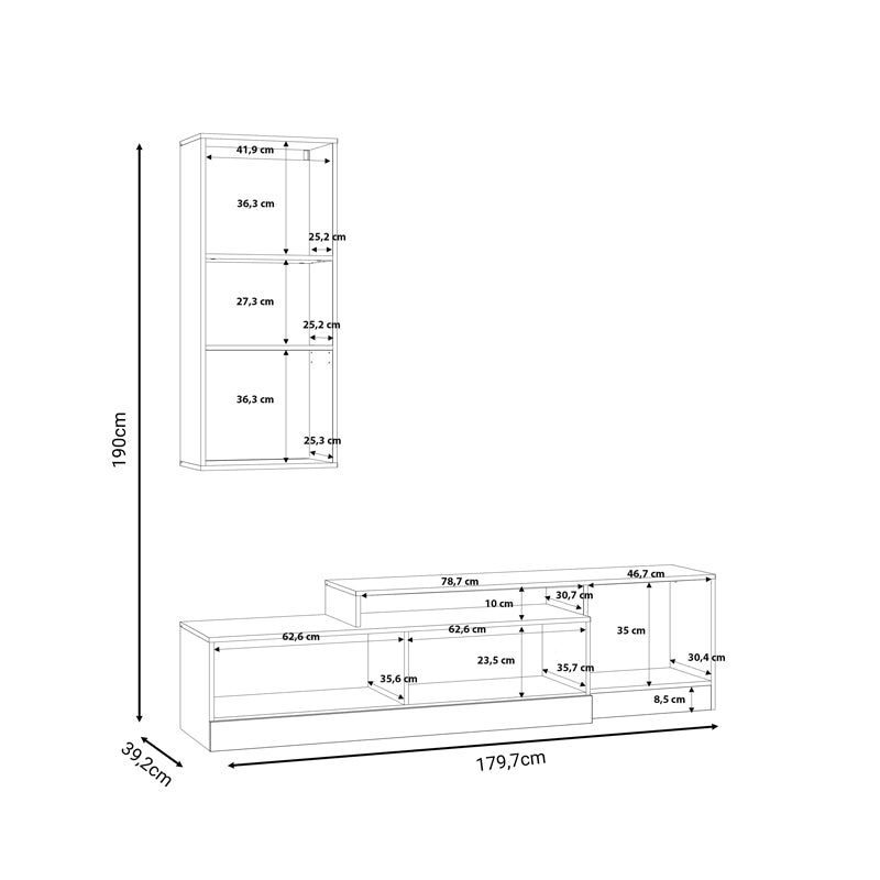 Σύνθετο σαλονιού Halmi pakoworld λευκό-oak μελαμίνης 180x39x190εκ pakoworld