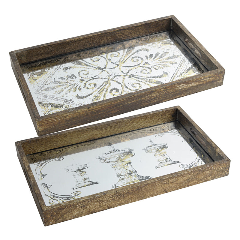 Artekko Tray Δίσκοι Διακοσμητικοί MDF Γυαλί Χρυσό (43.2x26.7x5.1)cm Σετ/2 ARTEKKO