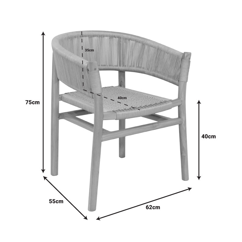 Πολυθρόνα Kajone pakoworld σκελετός teak ξύλο σε φυσική απόχρωση και κρεμ σχοινί 62x55x75εκ pakoworld