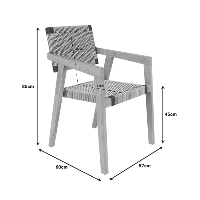 Πολυθρόνα Salama pakoworld σκελετός teak ξύλο σε φυσική απόχρωση και κρεμ-μαύρο σχοινί 57x60x85εκ pakoworld