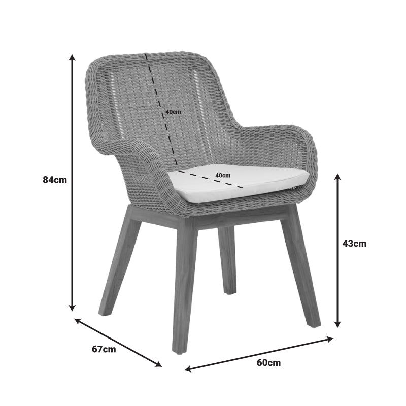 Πολυθρόνα Charlen pakoworld σκελετός αλουμινίου με teak πόδι σε φυσική απόχρωση και κρεμ μαξιλάρι 60x67x84εκ pakoworld