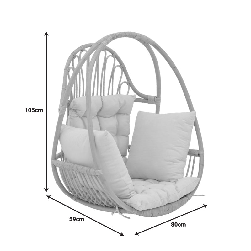 Κρεμαστή κούνια Jorg pakoworld φυσικό rattan-κρεμ μαξιλάρι 80x59x105εκ pakoworld