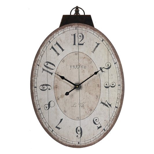 Artekko Clock Ρολόι Τοίχου Οβάλ MDF Μπεζ Μαύρο (45x3.1x73.7)cm ARTEKKO