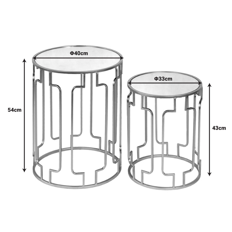 Βοηθητικά τραπεζάκια σετ 2τεμ Sieni Inart χρυσό μέταλλο-γυαλί καθρέπτη INART