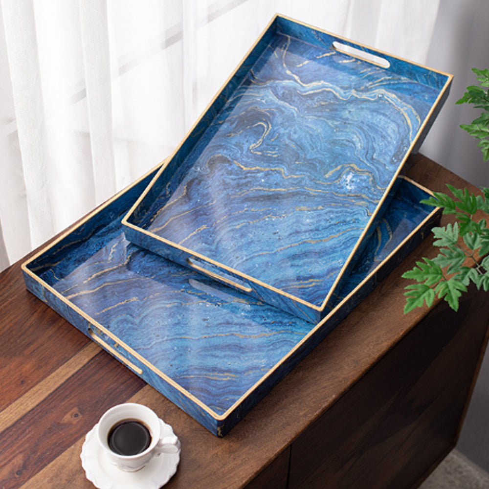 Artekko Tray Δίσκος Σερβιρίσματος Πλαστικό Μπλε (48x35x4.3)cm Σετ/2 ARTEKKO