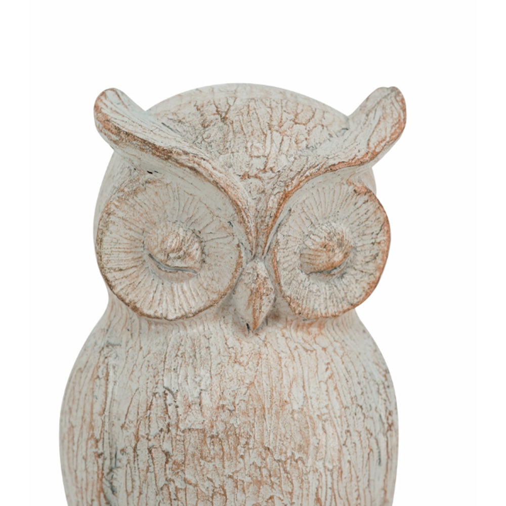 Artekko Owl Βιβλιοστάτες Κουκουβάγια Ρητίνη Λευκή Πατίνα (12x10x18)cm ARTEKKO