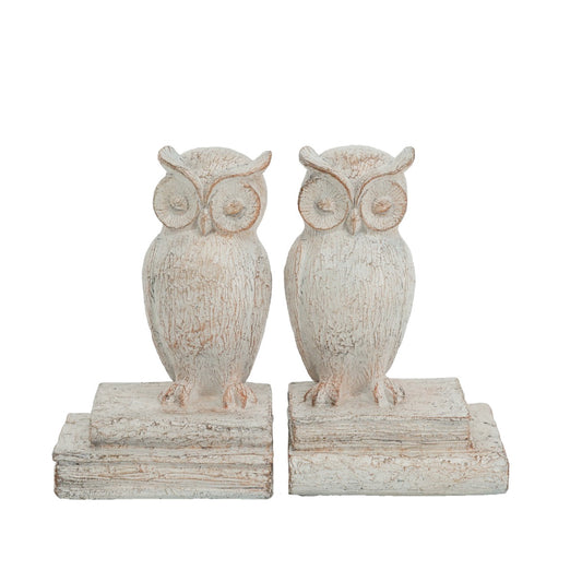 Artekko Owl Βιβλιοστάτες Κουκουβάγια Ρητίνη Λευκή Πατίνα (12x10x18)cm ARTEKKO