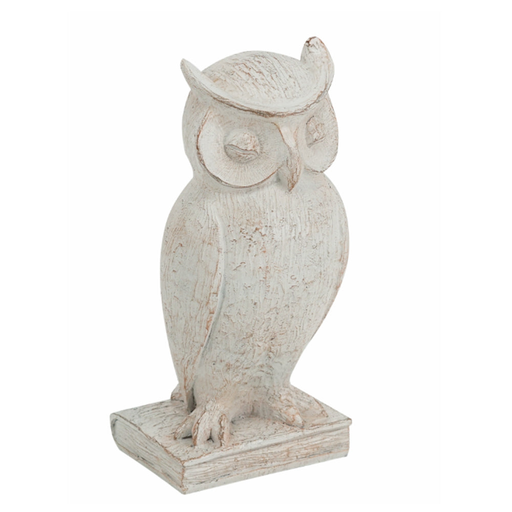 Artekko Owl Διακοσμητική Κουκουβάγια Ρητίνη Λευκή Πατίνα (15x13.5x30.5)cm ARTEKKO