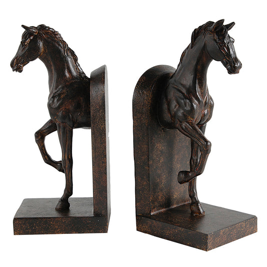 Artekko Bookends Βιβλιοστάτες Άλογα Ρητίνη Καφέ (12.7x10.2x26.7)cm Σετ/2 ARTEKKO