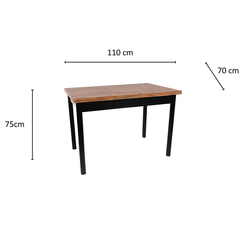 Artekko Polo Atlantic Τραπέζι Επεκτεινόμενο MDF Καφέ με Μαύρα Μεταλλικά Πόδια (110+30+30x70x77)cm ARTEKKO