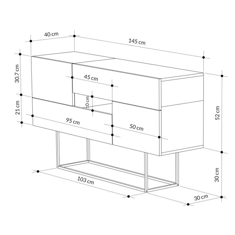 Artekko Eros Anthracite Μπουφές MDF/Μέταλλο Γκρι/Λευκό (145x40x82)cm ARTEKKO