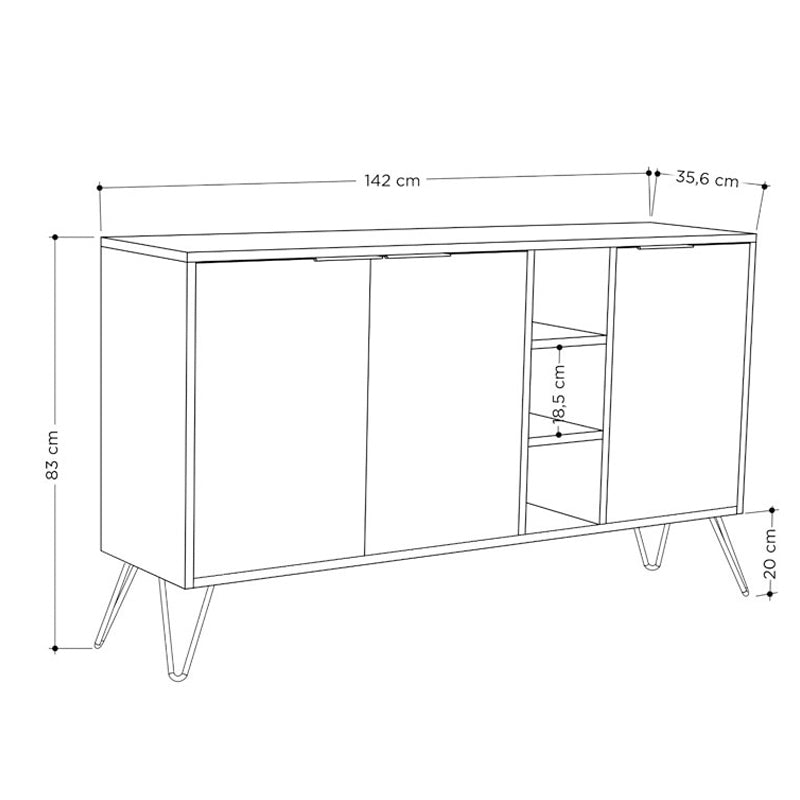 Artekko Clara Μπουφές MDF/Μεταλλικό Γκρι/Καφέ (145x40x82)cm M.K.20985.7 ARTEKKO