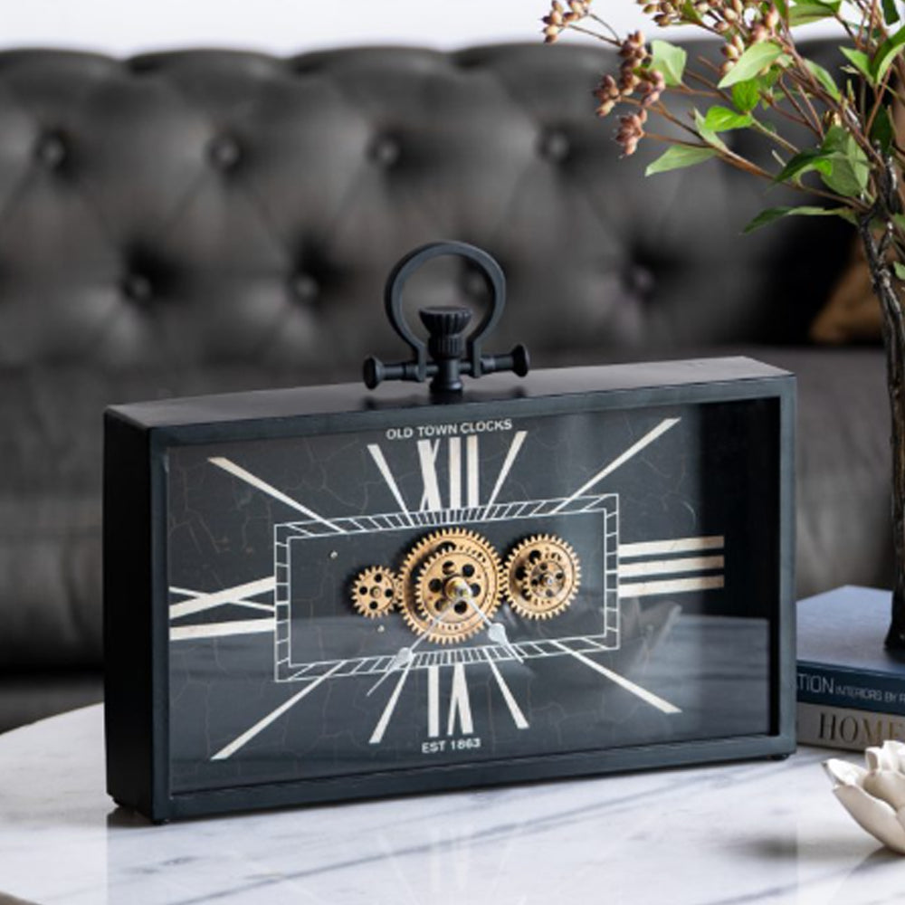 Artekko Clock Ρολόι Επιτραπέζιο με Μηχανισμό Μέταλλο Γυαλί Μαύρο Λευκό (45x8x33)cm ARTEKKO