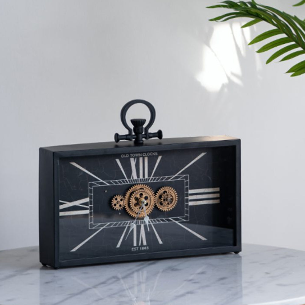 Artekko Clock Ρολόι Επιτραπέζιο με Μηχανισμό Μέταλλο Γυαλί Μαύρο Λευκό (45x8x33)cm ARTEKKO