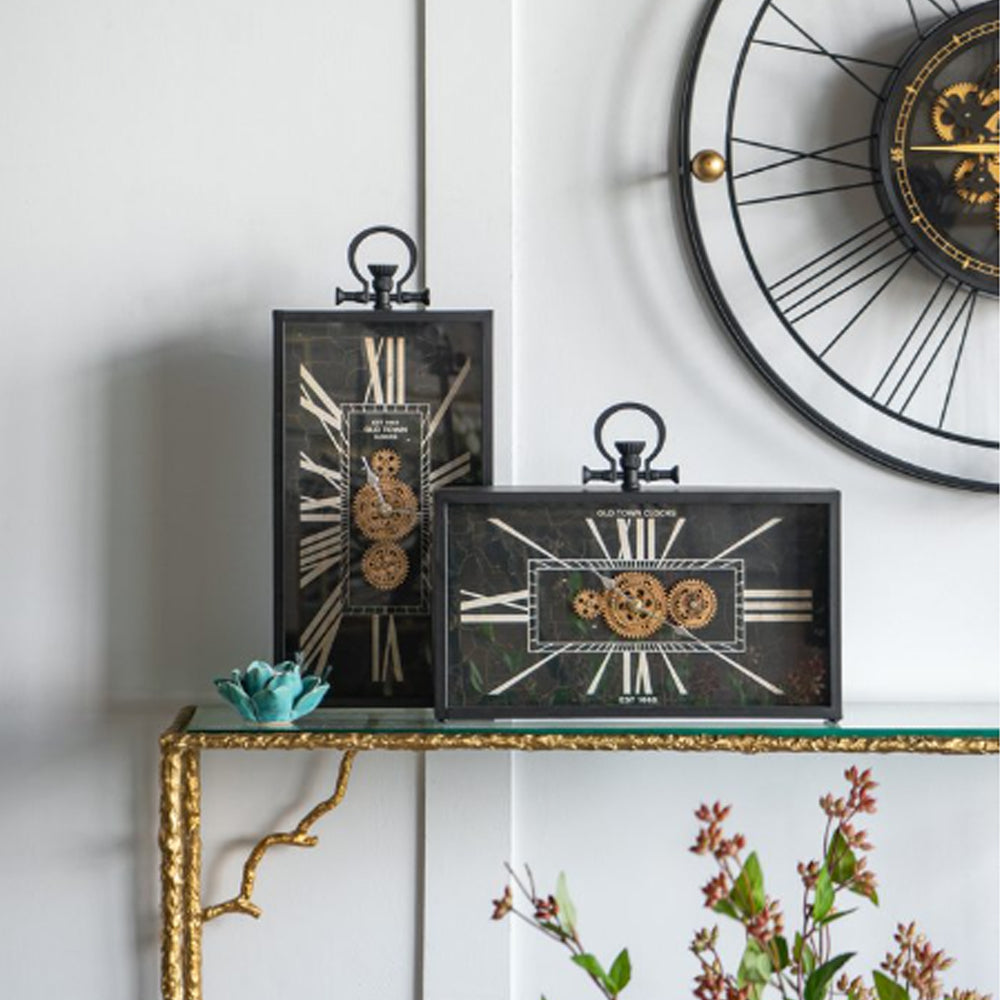 Artekko Clock Ρολόι Επιτραπέζιο με Μηχανισμό Μέταλλο Γυαλί Μαύρο Λευκό (45x8x33)cm ARTEKKO