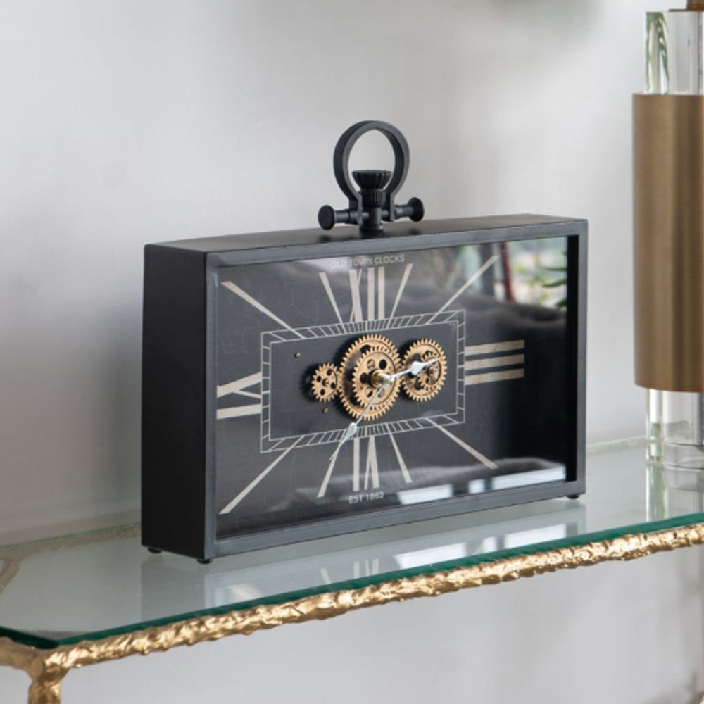 Artekko Clock Ρολόι Επιτραπέζιο με Μηχανισμό Μέταλλο Γυαλί Μαύρο Λευκό (45x8x33)cm ARTEKKO