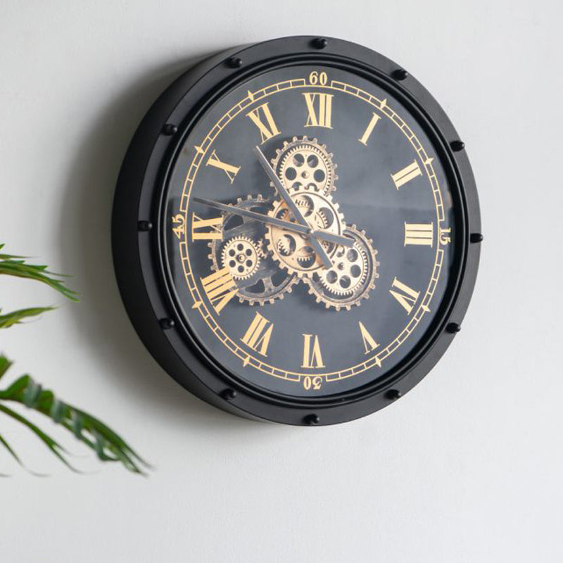 Artekko Clock Ρολόι Τοίχου Μέταλλο Γυαλί Μαύρο Χρυσό (50x50x9)cm ARTEKKO