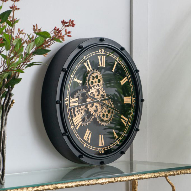 Artekko Clock Ρολόι Τοίχου Μέταλλο Γυαλί Μαύρο Χρυσό (50x50x9)cm ARTEKKO