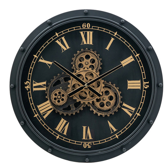 Artekko Clock Ρολόι Τοίχου Μέταλλο Γυαλί Μαύρο Χρυσό (50x50x9)cm ARTEKKO