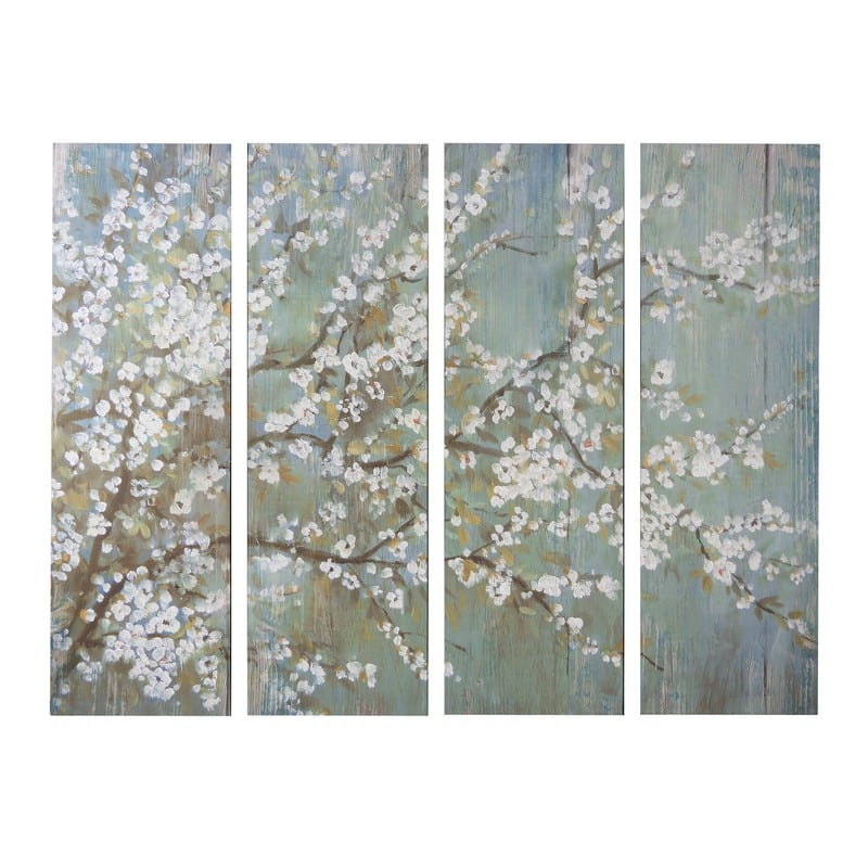 Artekko Cherry Blossom Πίνακας Καμβάς με Άνθη Κερασιάς MDF Καμβάς (47x3.8x150.11)cm Σετ/4 ARTEKKO