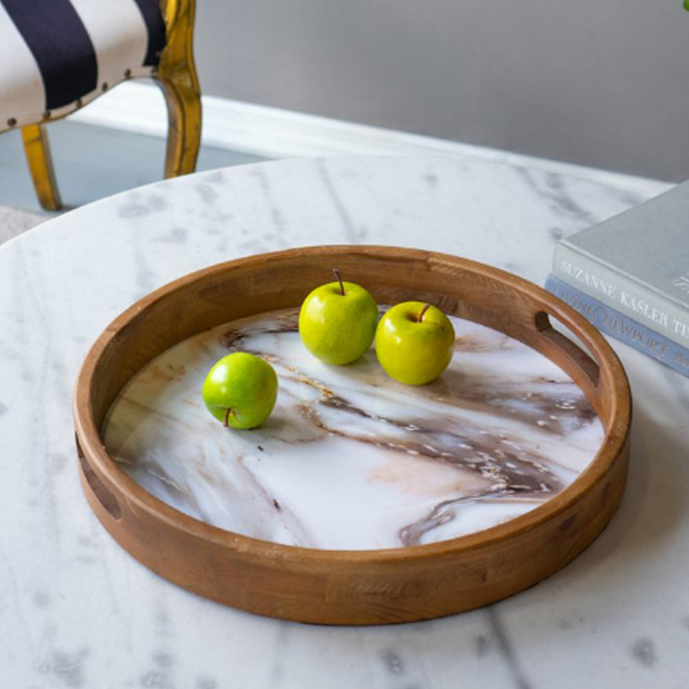 Artekko Trays Διακοσμητικός Δίσκος Ξύλινος με Εφέ Μαρμάρου Λευκό Καφέ (52x11x51)cm Σετ/2 ARTEKKO