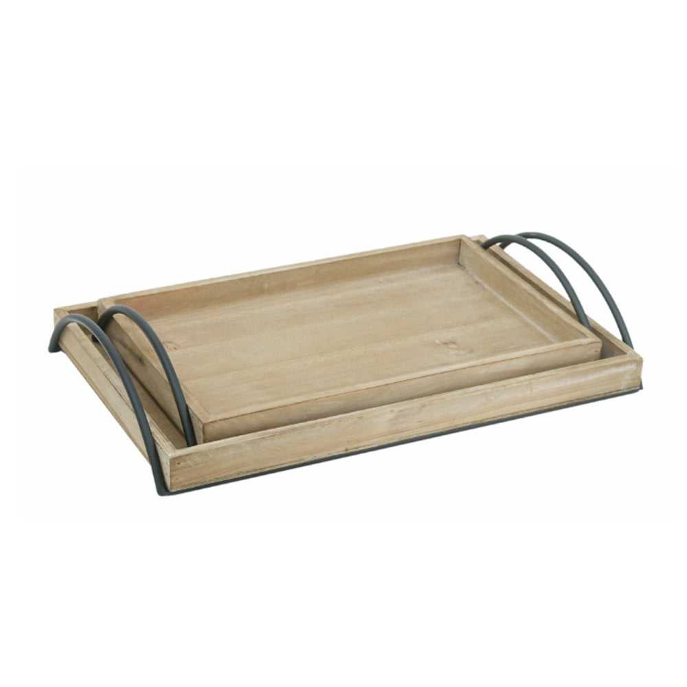 Artekko Tray Διακοσμητικός Δίσκος MDF/Μέταλλο Μπεζ/Μαύρο (49x31x9)cm Σετ/2 ARTEKKO