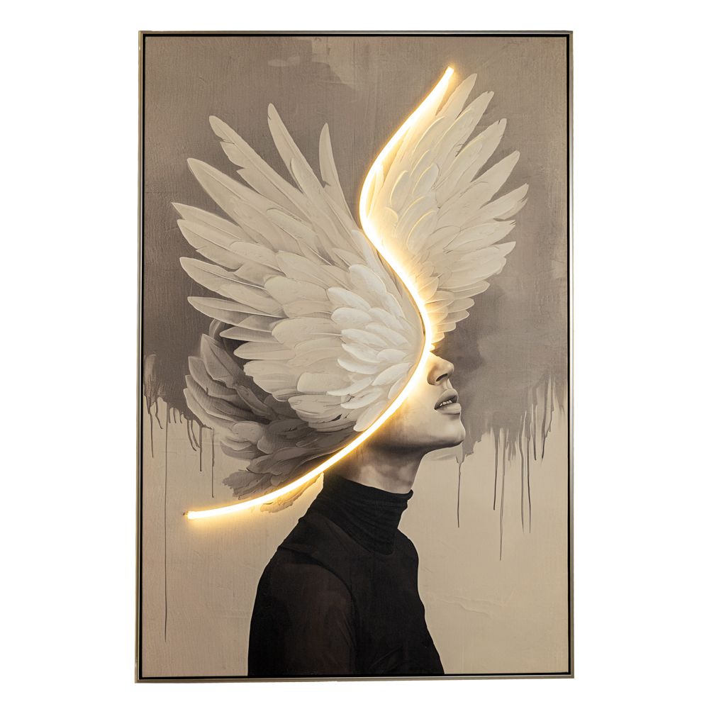 FEATHERS WITH LED LIGHT ΕΛΑΙΟΓΡΑΦΙΑ 80Χ120ΕΚ ΜΕ ΣΑΜΠΑΝΙ ΚΟΡΝΙΖΑ ΣΕ ΤΥΠΩΜΕΝΟ ΚΑΜΒΑ ILIADIS