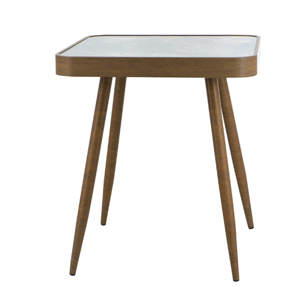 Artekko Zenn Καφέ Μεταλλικό Βοηθητικό Τραπέζι με Γυάλινη Επιφάνεια σε Εφέ Μαρμάρου (44x44x46)cm