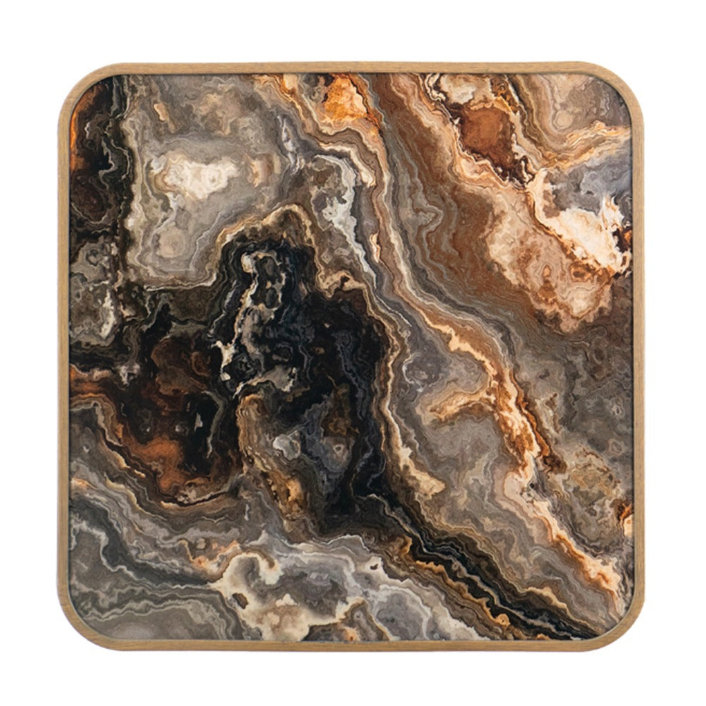 Artekko Zenn Καφέ Μεταλλικό Βοηθητικό Τραπέζι με Γυάλινη Επιφάνεια σε Εφέ Μαρμάρου (44x44x46)cm