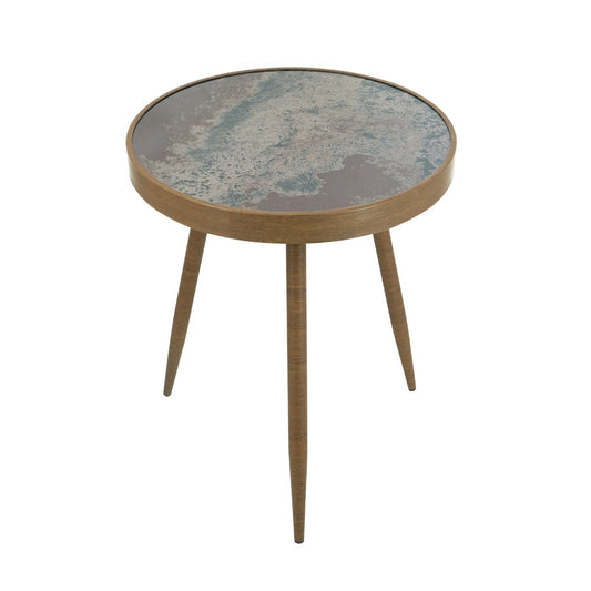 Artekko Zenn Καφέ Μεταλλικό Βοηθητικό Τραπέζι με Γυάλινη Επιφάνεια σε Εφέ Μαρμάρου (45.5x45.5x55.5)cm